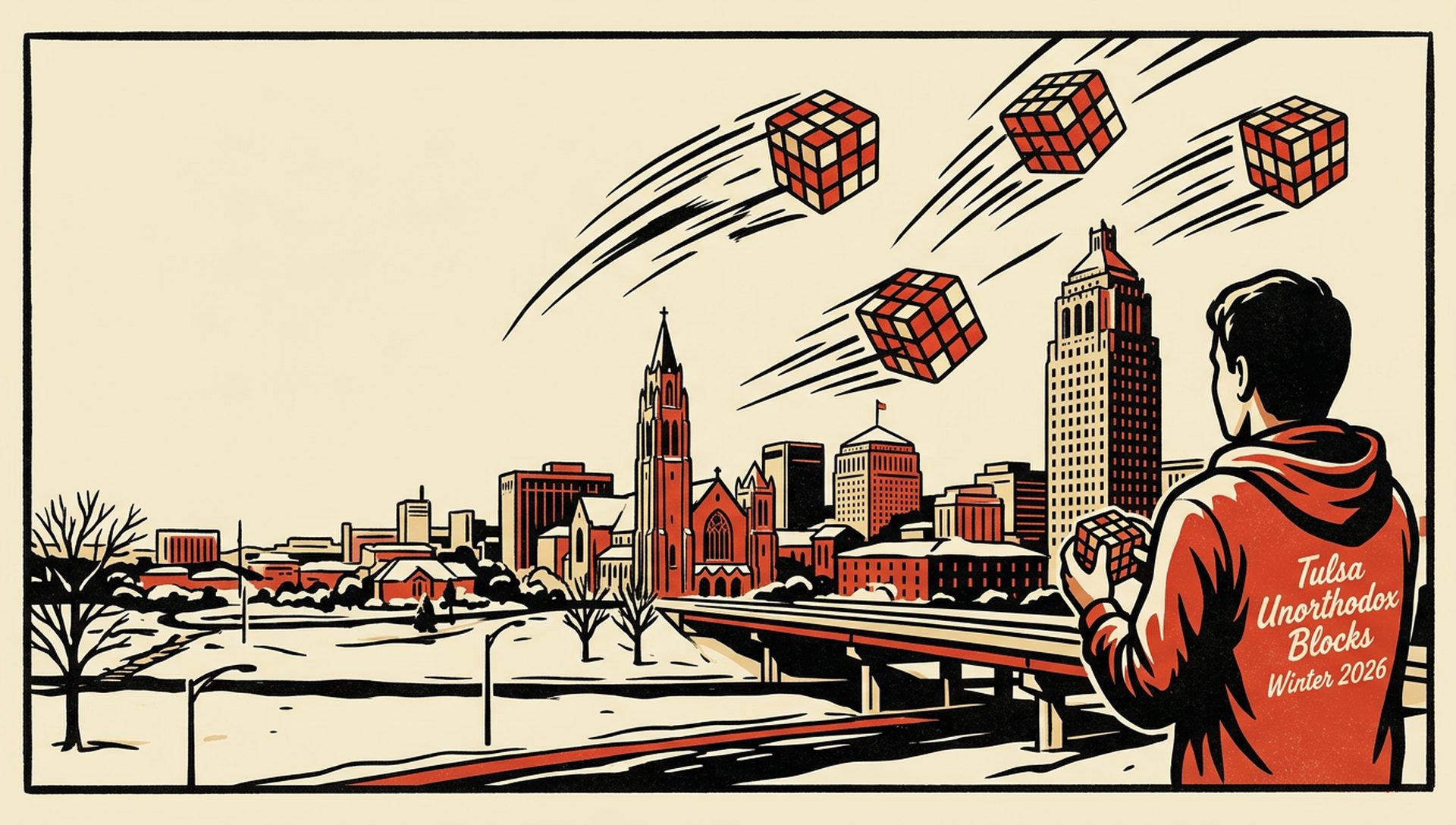 Tulsa Unorthodox Blocks Winter 2026 movie-poster style artwork — Tulsa, Oklahoma, December 13, 2026