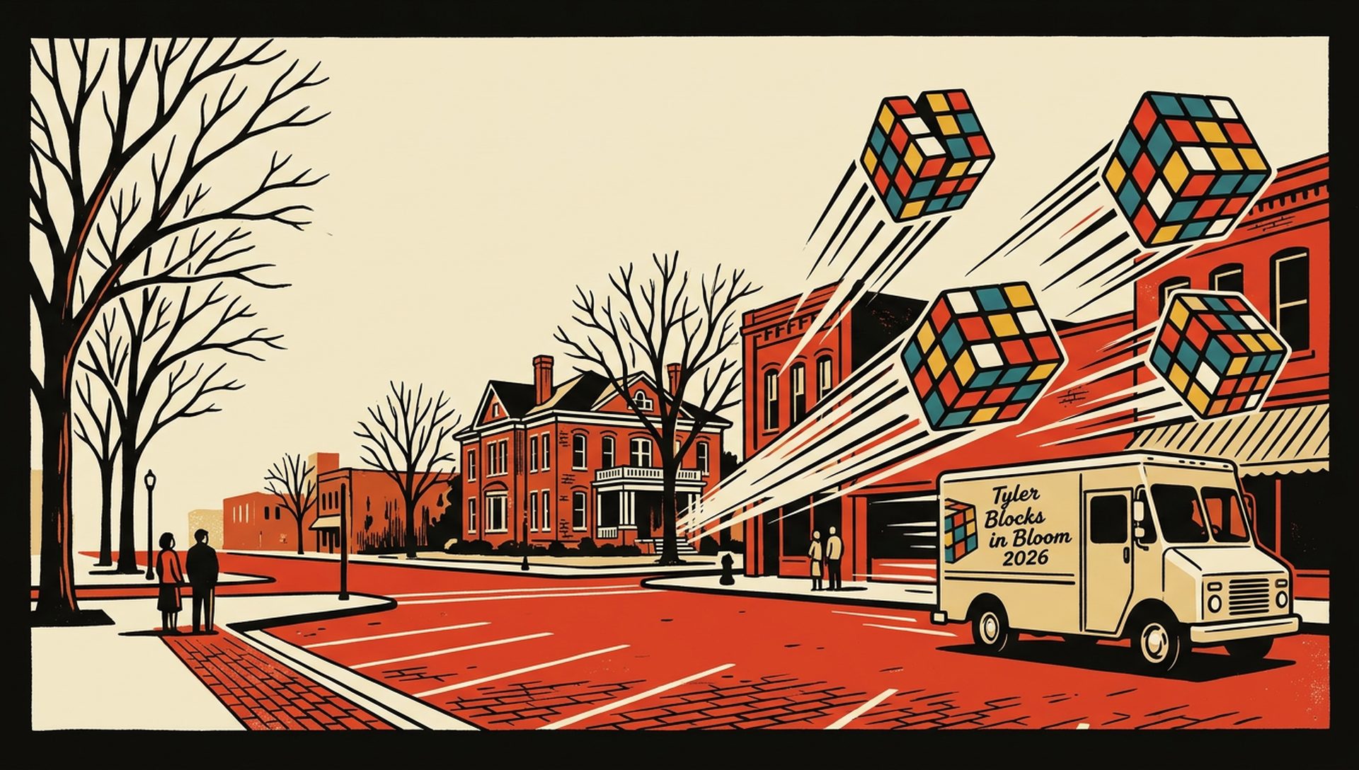 Tyler Blocks in Bloom 2026 movie-poster style artwork — Tyler, Texas, November 8, 2026