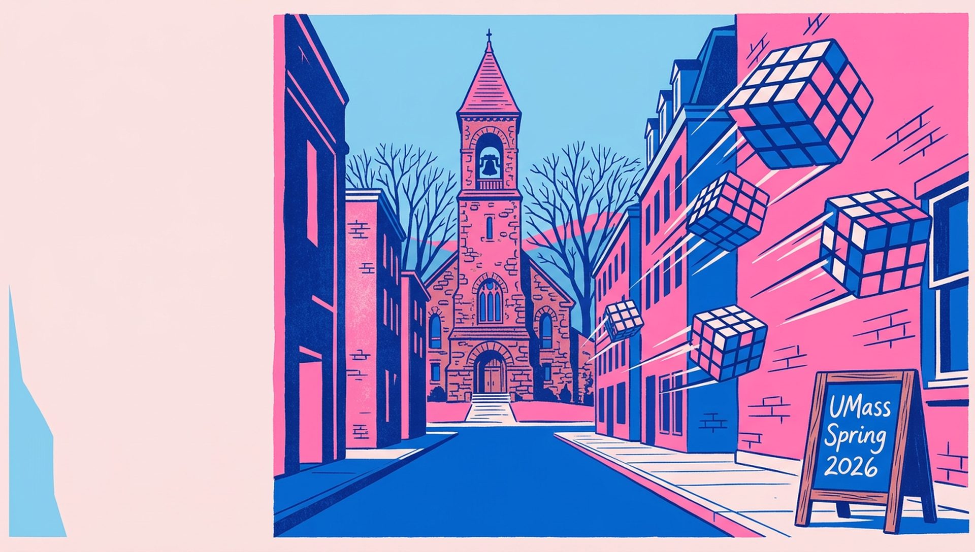 UMass Spring 2026 movie-poster style artwork — Amherst, Massachusetts, February 28, 2026