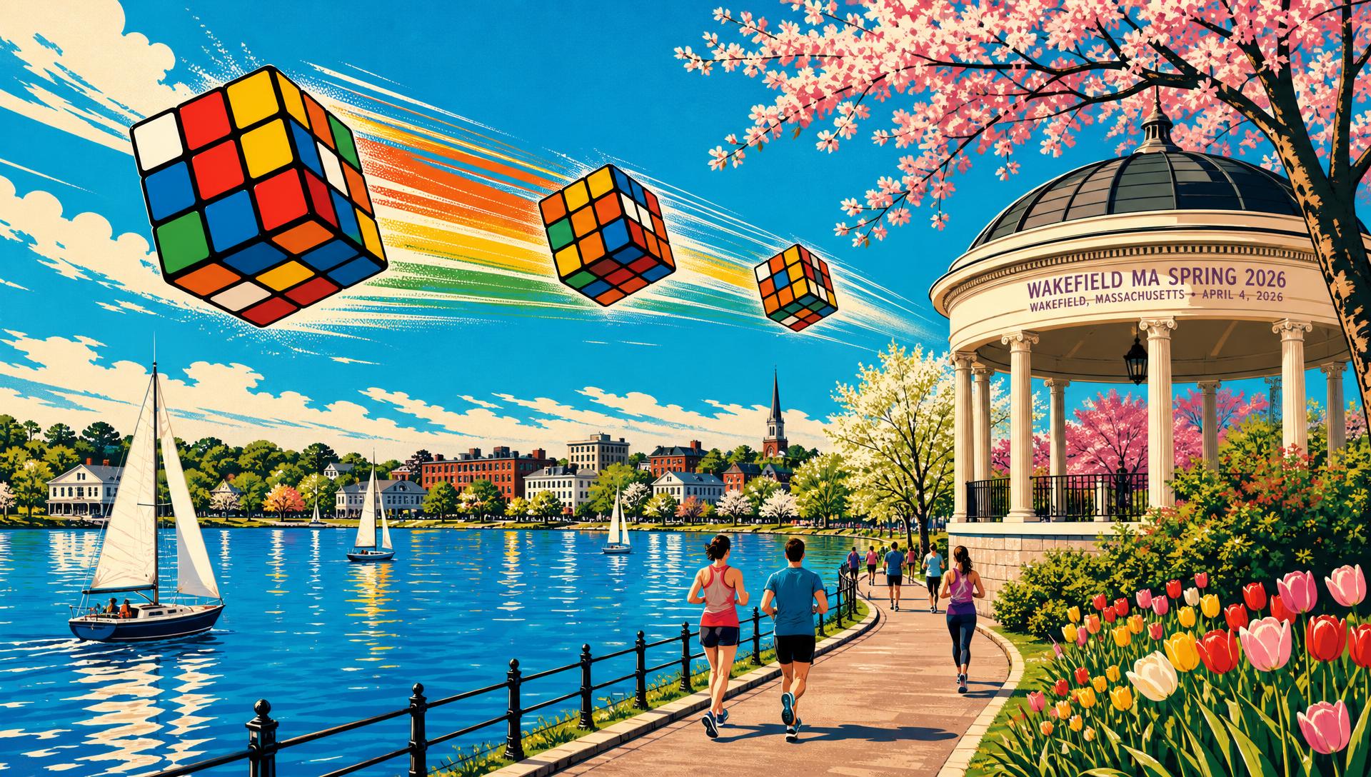 Wakefield MA Spring 2026 movie-poster style artwork — Wakefield, Massachusetts, April 4, 2026