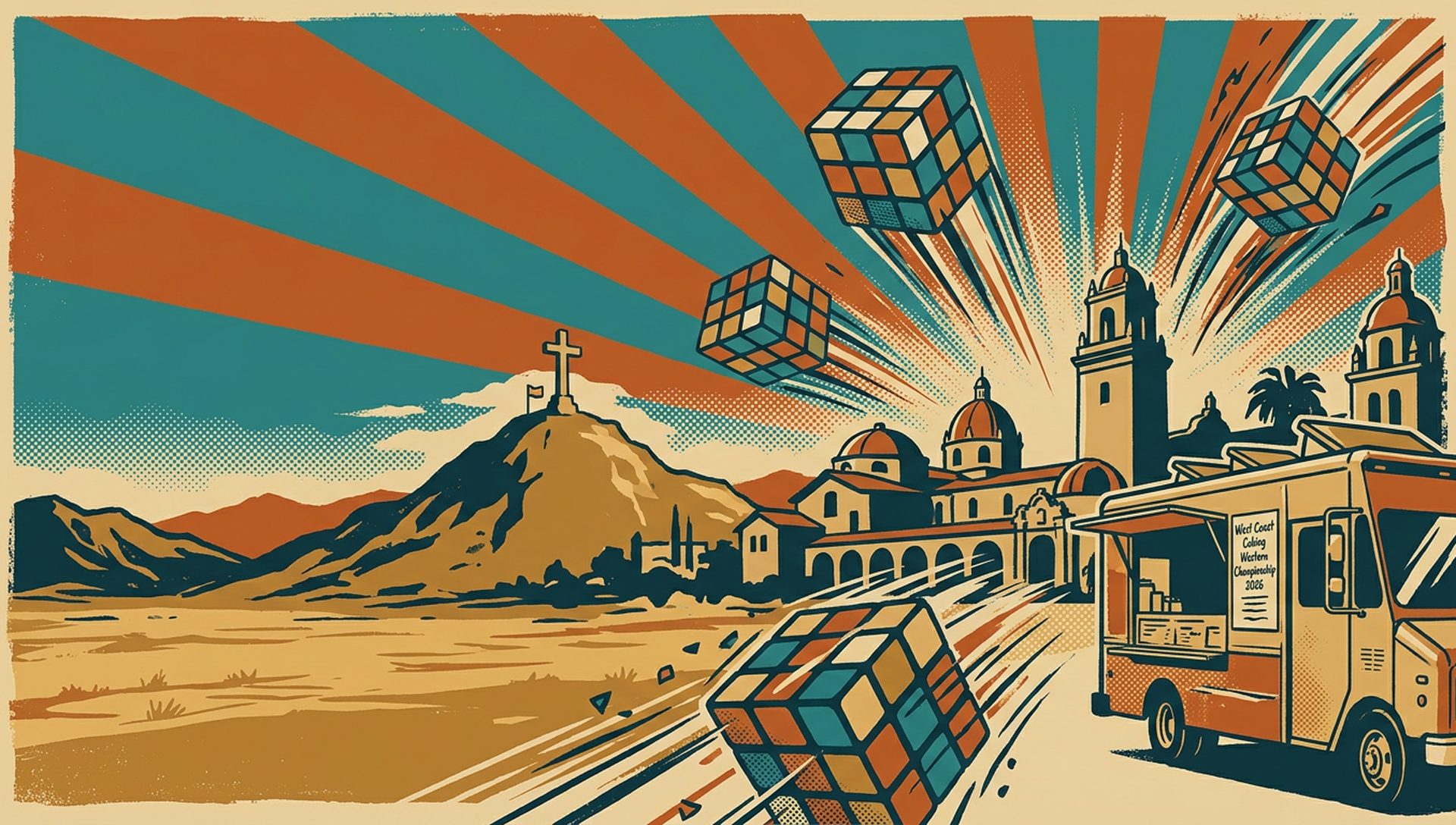 West Coast Cubing Western Championship 2026 movie-poster style artwork — Riverside, California, May 23, 2026
